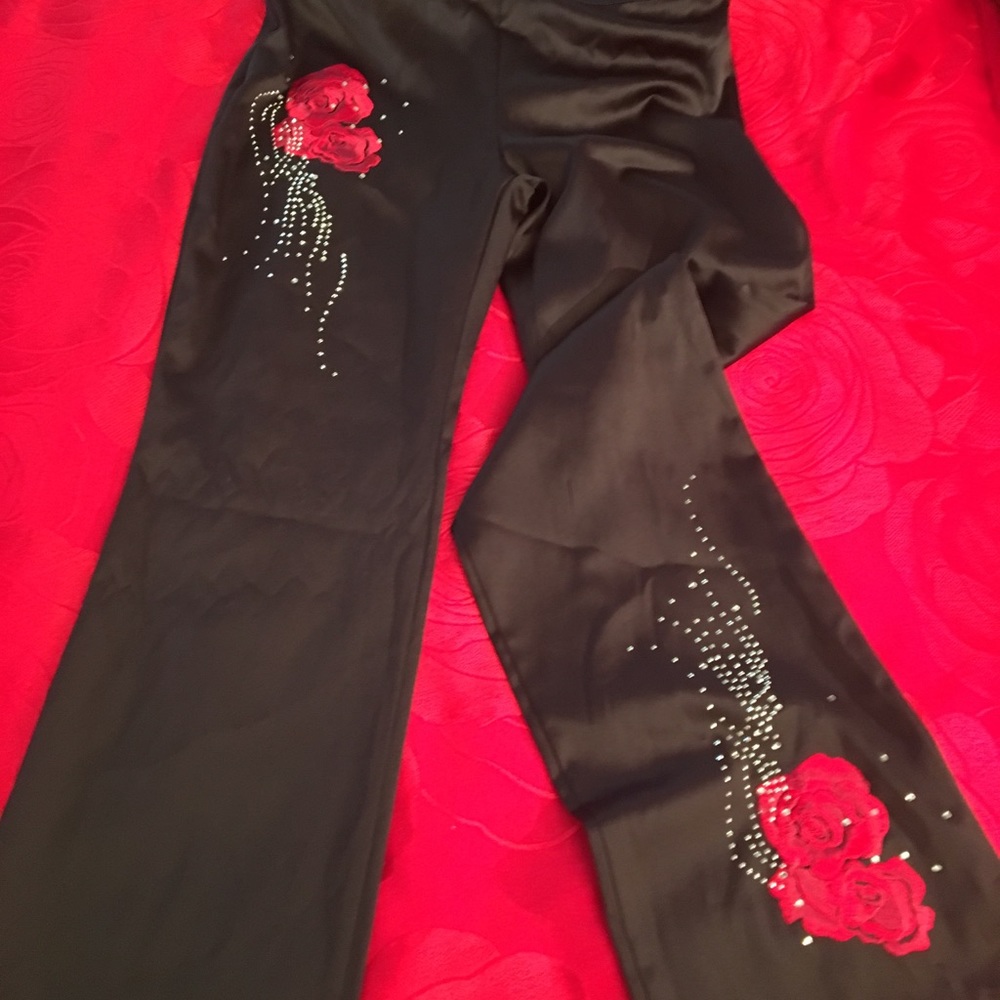 COPY - Rose embroidered satin pants